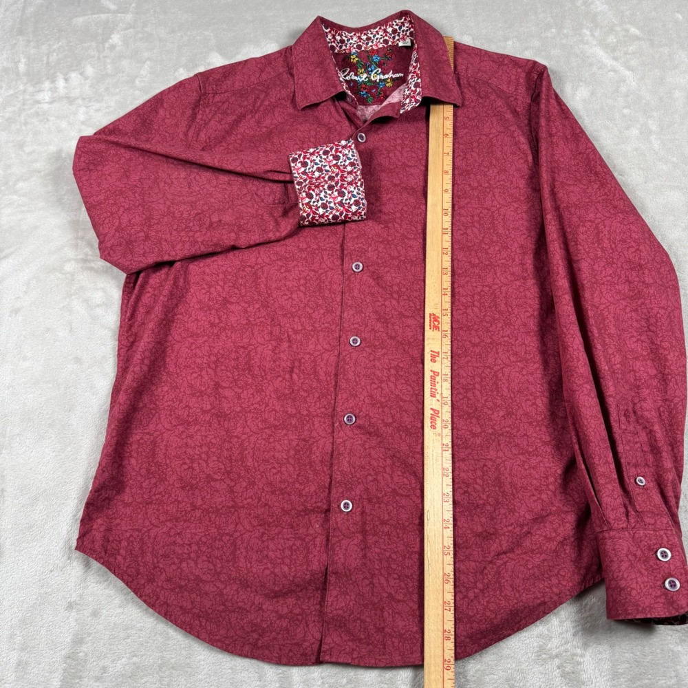 Robert Graham Button Down Shirt Mens Medium Burgundy Red Floral Flip Cuff Casual - Picture 3 of 7